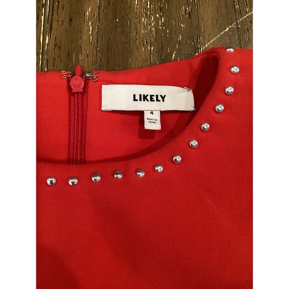 Likely Manhattan Sleeveless Studded Sheath Mini cocktail club red party Dress 4 - Picture 8 of 9